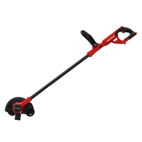 Craftsman CMCED400B cordless lawn edger, red and black, side angle, on white background.