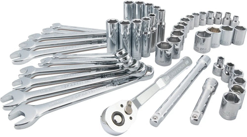 Photo of Craftsman chrome wrench and socket set CMMT12119 shown from an angled view on a white background.