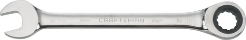 Photo of Craftsman CMMT38961 ratcheting combination wrench, chrome finish, straight top view on white background.